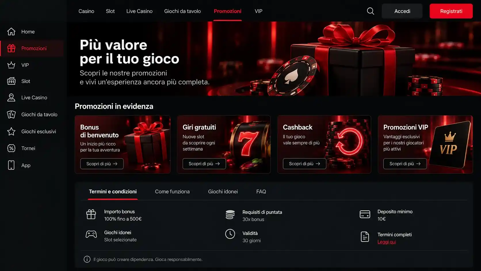Bonus pubblicizzati e condizioni realmente dimostrabili