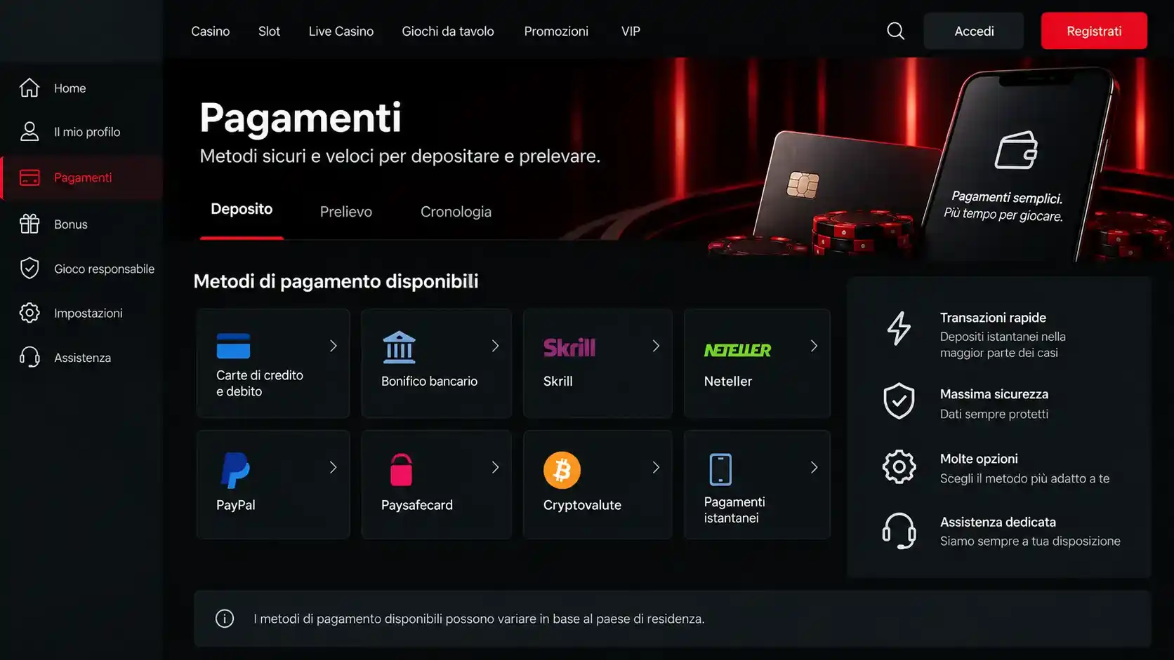 Percorso decisionale prima di cliccare o depositare